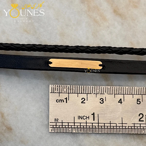 دستبند چرم مردانه طلا گیس بافت مشکی